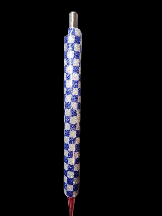 Blue/White Checkered Refillable Pen